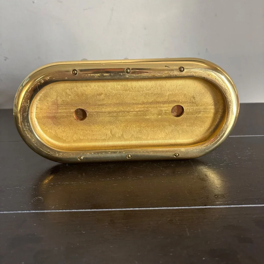 Vintage Brass and Black Lacquer Letter Holder | Weighted Desk Mail Organizer